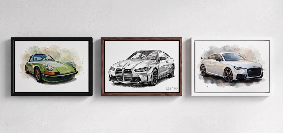 Retrato de coche a partir de tu foto - ejemplos en lienzo, póster y con marco