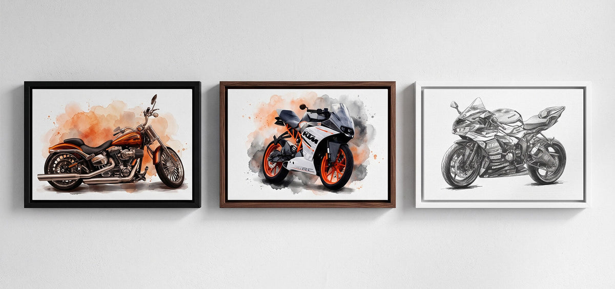 Retrato de moto a partir de tu foto - ejemplos en lienzo, póster y con marco