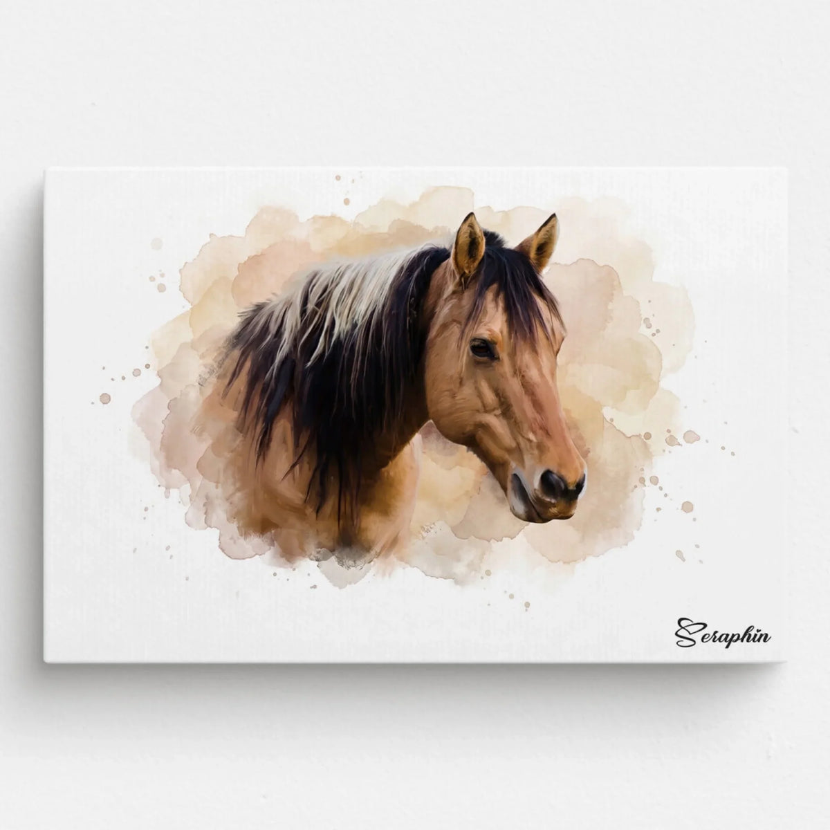 Retrato de caballo en estilo acuarela (formato horizontal) a partir de tu foto - lienzo