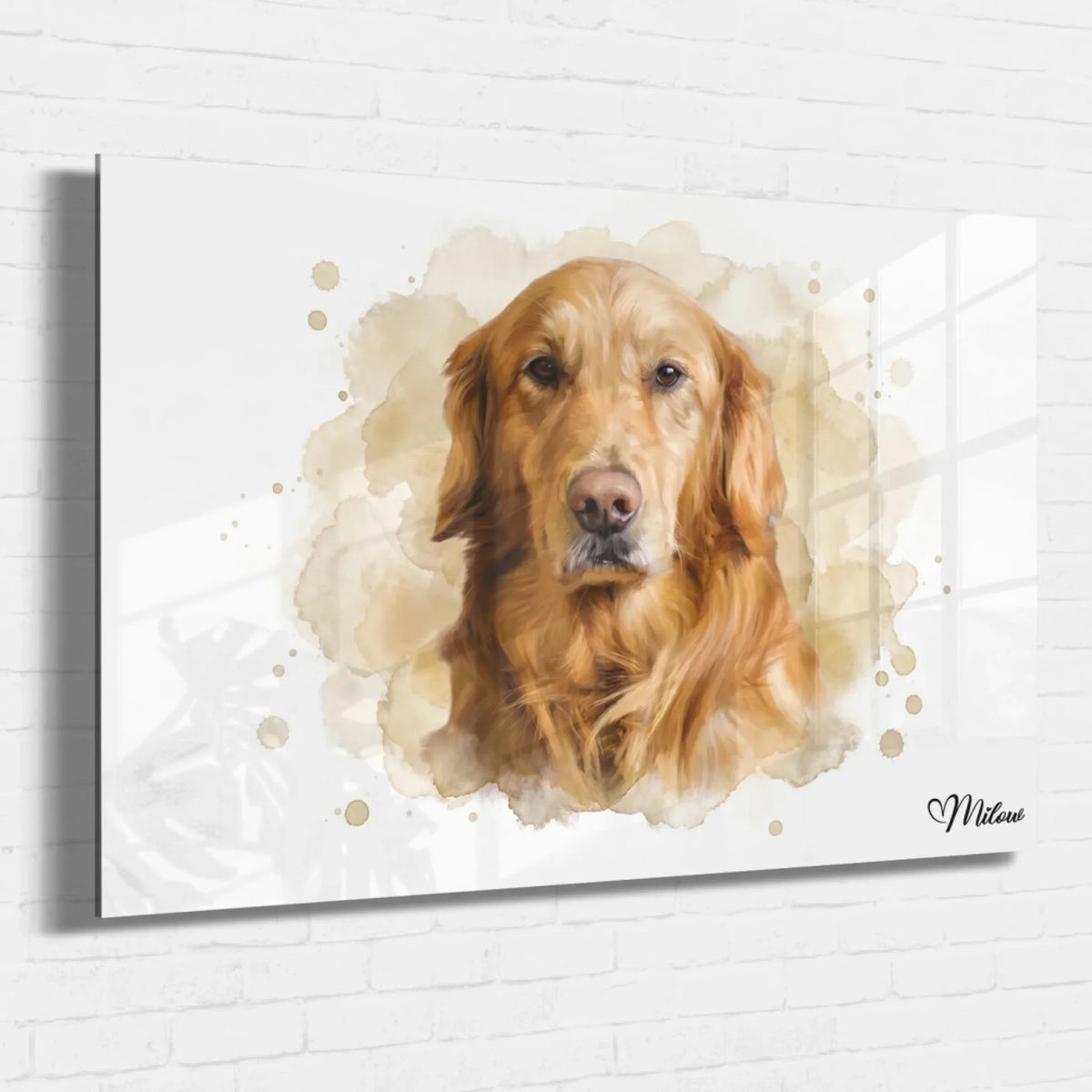 Retrato de perro en estilo acuarela (formato horizontal) a partir de tu foto - vidrio acrílico