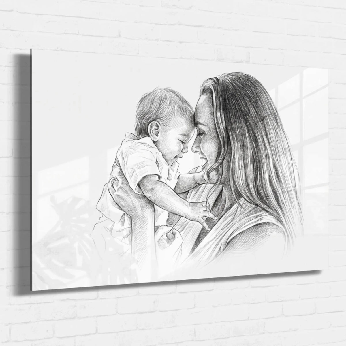 Retrato de pareja y familia en estilo lápiz (formato horizontal) a partir de tu foto - vidrio acrílico