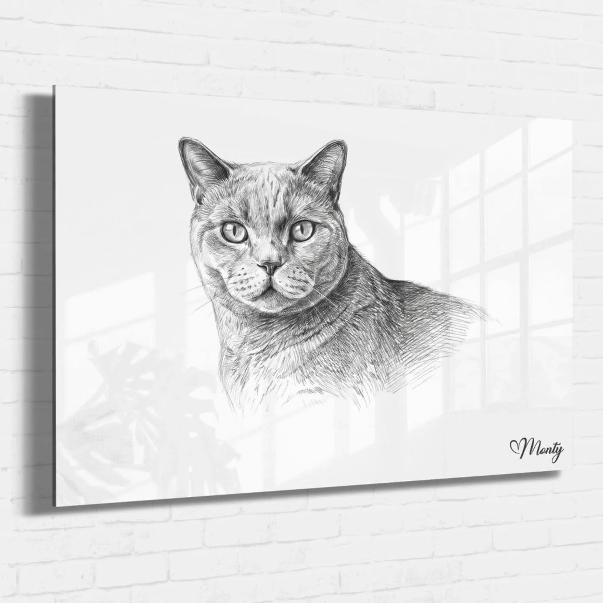 Retrato de gato en estilo lápiz (formato horizontal) a partir de tu foto - vidrio acrílico