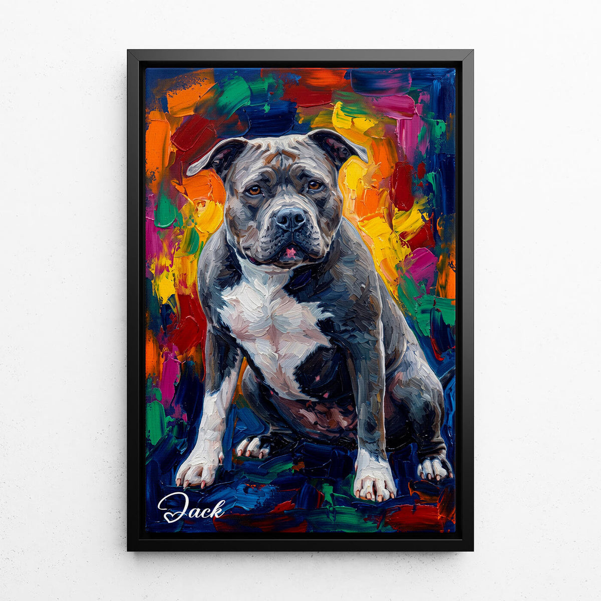 Retrato de perro en estilo pop art a partir de tu foto - lienzo con marco negro