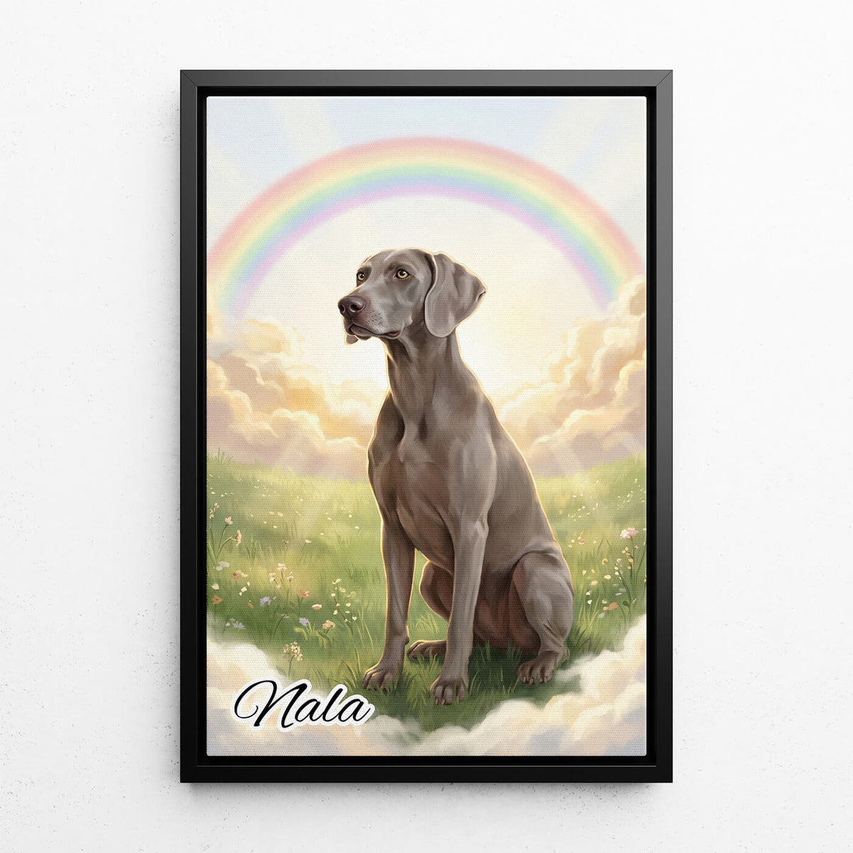 Retrato de perro en el Puente del Arcoíris a partir de tu foto - lienzo con marco negro