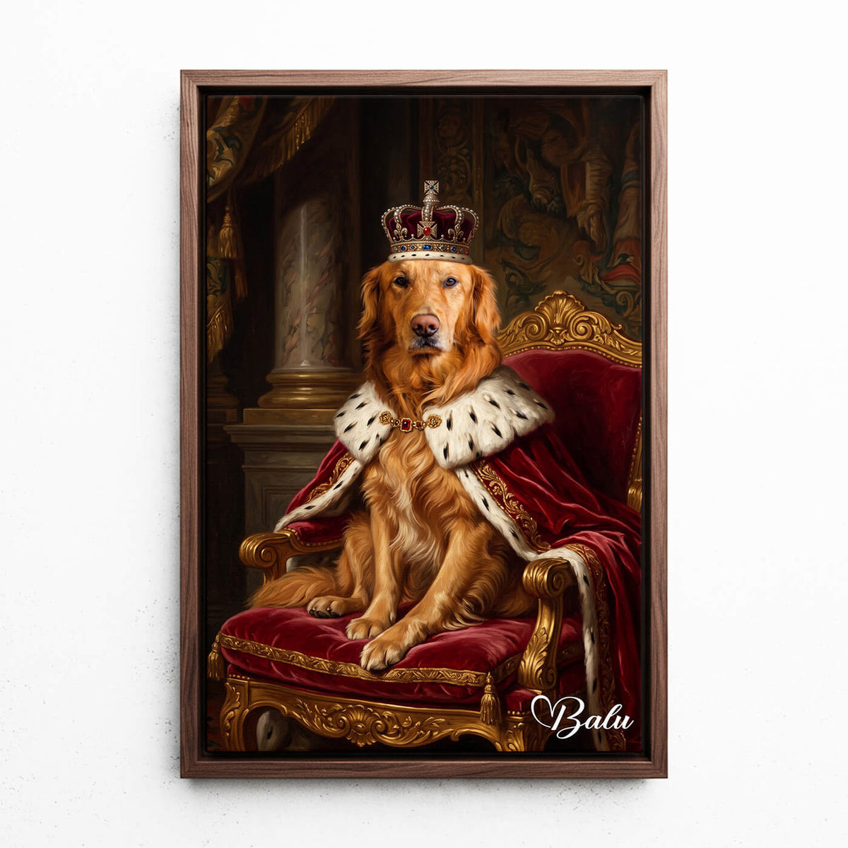 Retrato de perro en estilo renacentista a partir de tu foto - lienzo con marco nogal