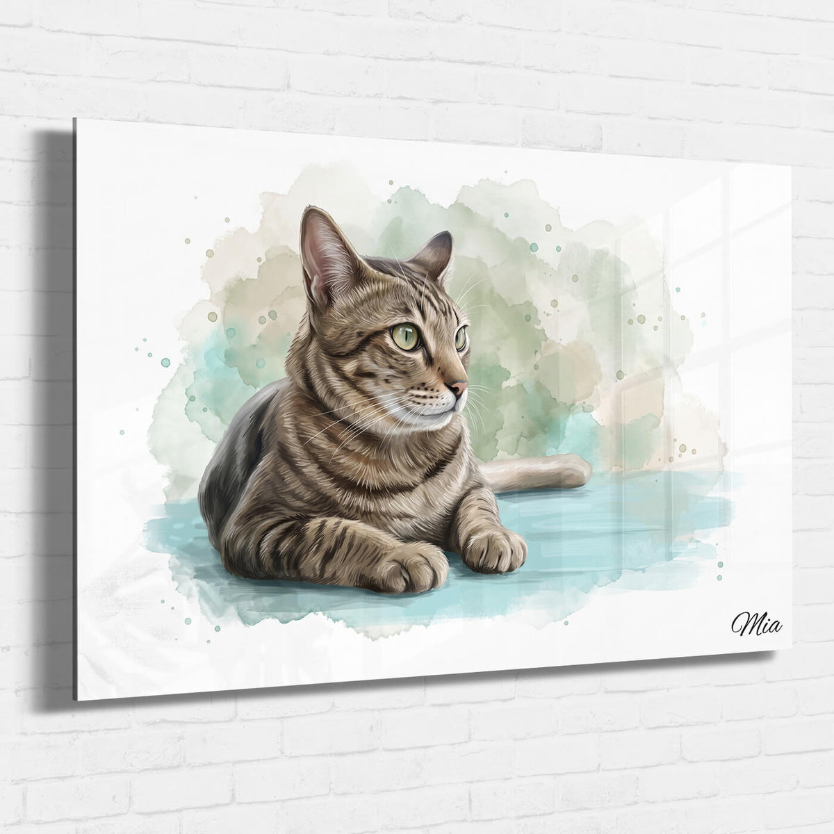 Retrato de gato en estilo acuarela (formato horizontal) a partir de tu foto - vidrio acrílico