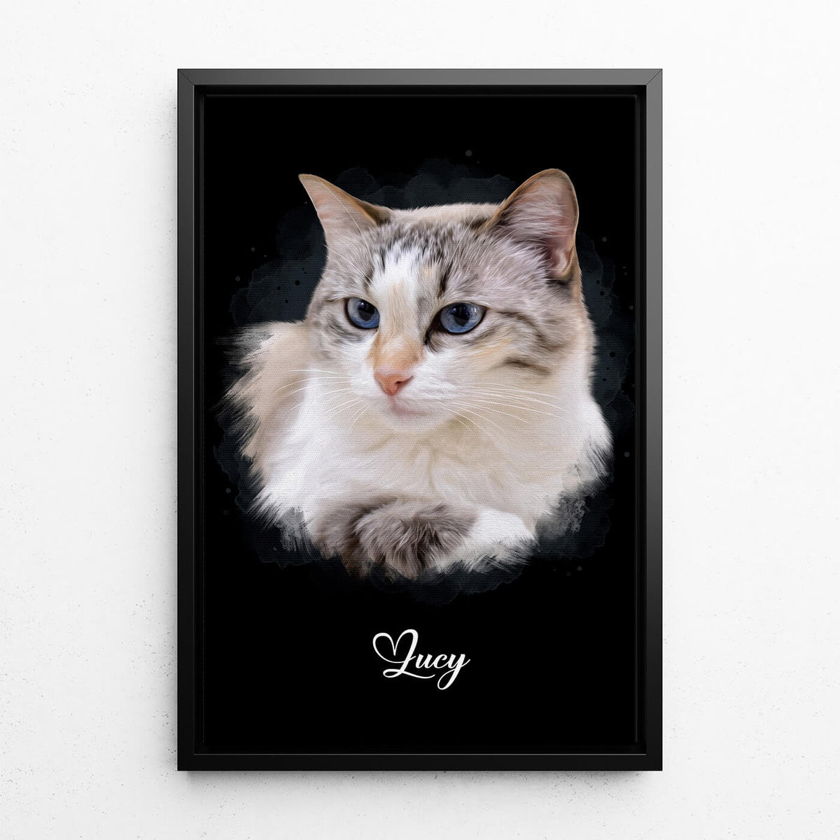 Retrato de gato en estilo acuarela - Negro a partir de tu foto - lienzo con marco negro