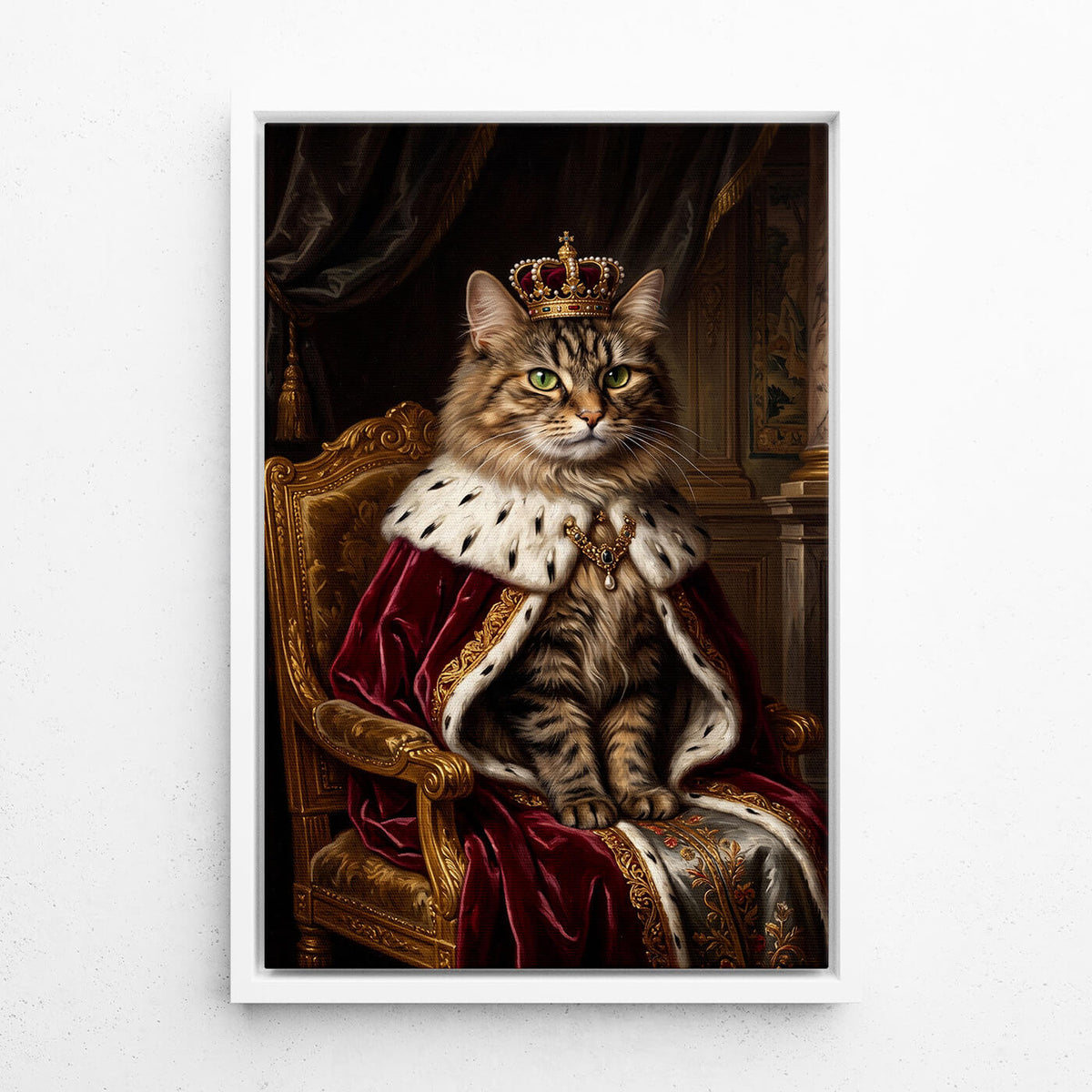 Retrato de gato en estilo renacentista a partir de tu foto - lienzo con marco blanco