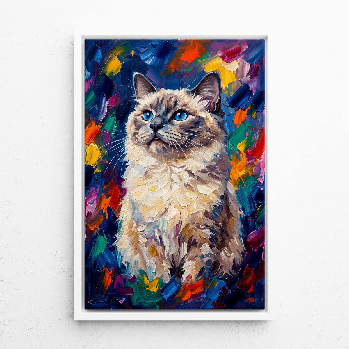 Retrato de gato en estilo pop art a partir de tu foto - lienzo con marco blanco
