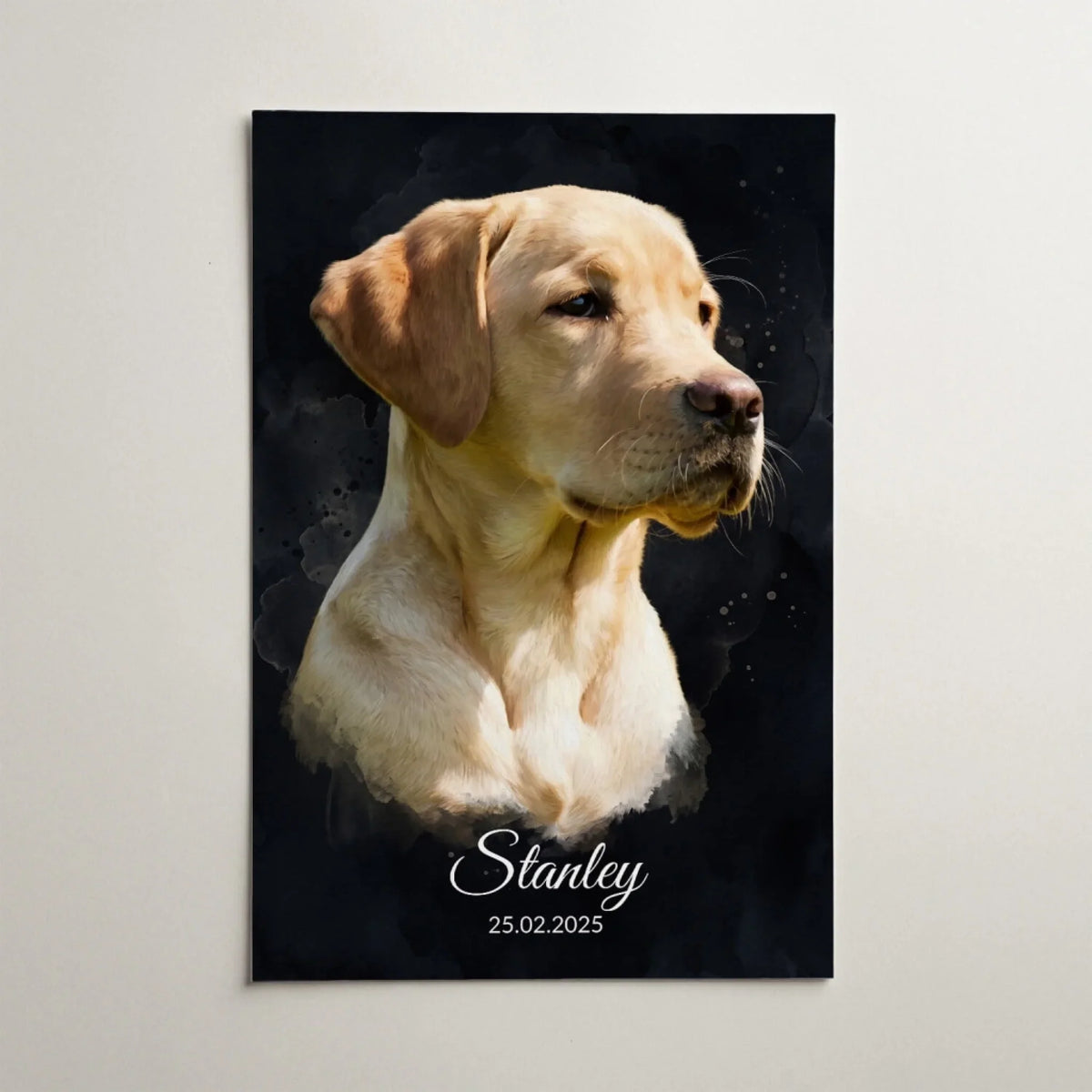 Retrato de perro en estilo acuarela - Negro a partir de tu foto - póster