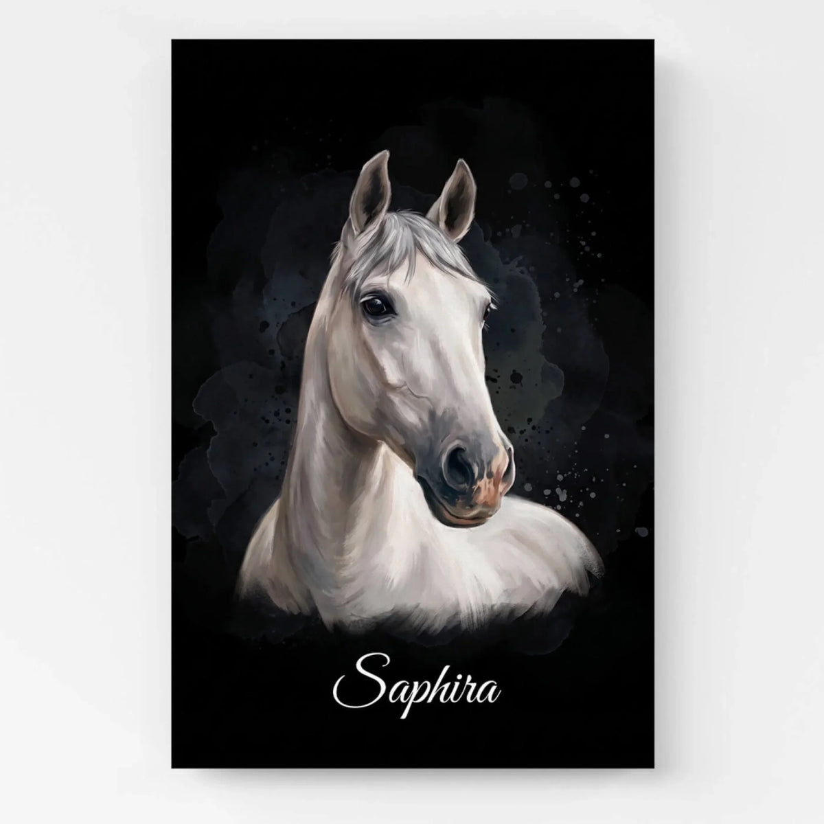 Retrato de caballo en estilo acuarela - Negro a partir de tu foto - lienzo