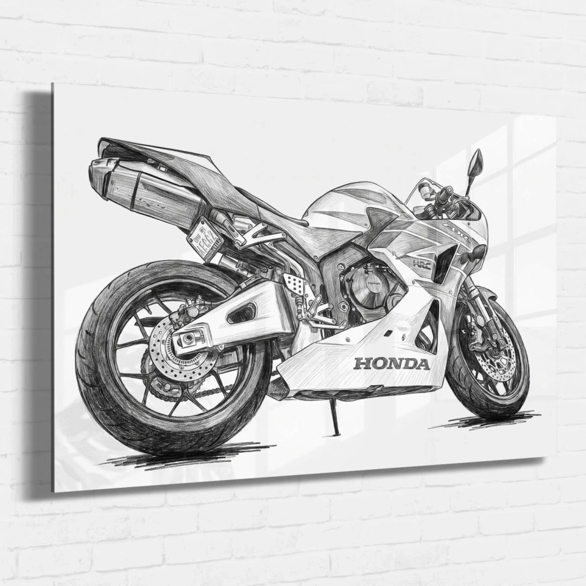 Retrato de moto en estilo lápiz (formato horizontal) a partir de tu foto - vidrio acrílico