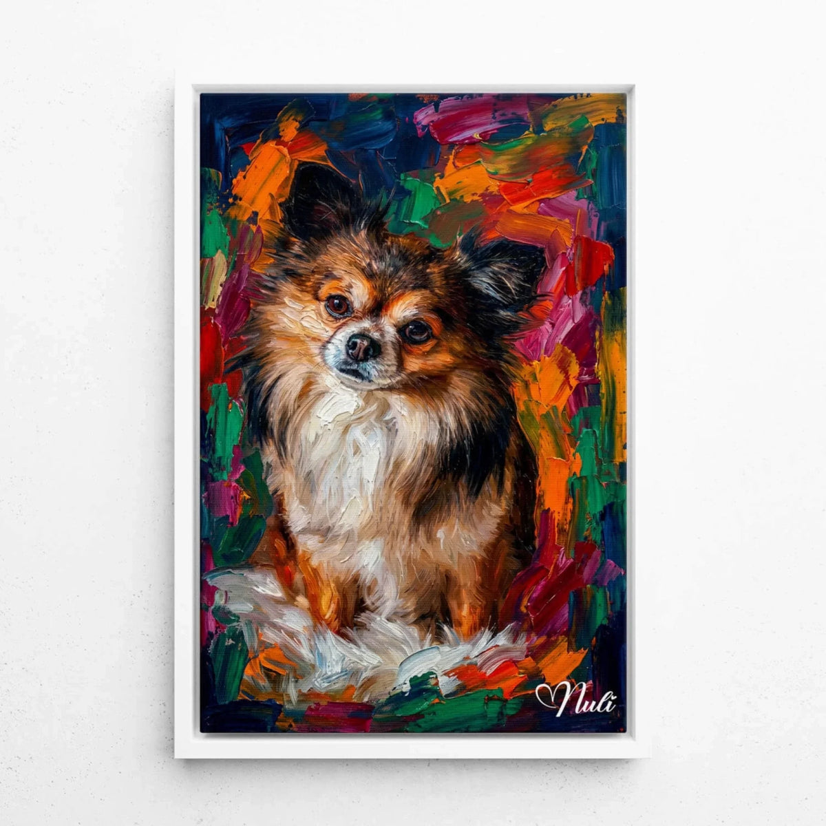 Retrato de perro en estilo pop art a partir de tu foto - lienzo con marco blanco