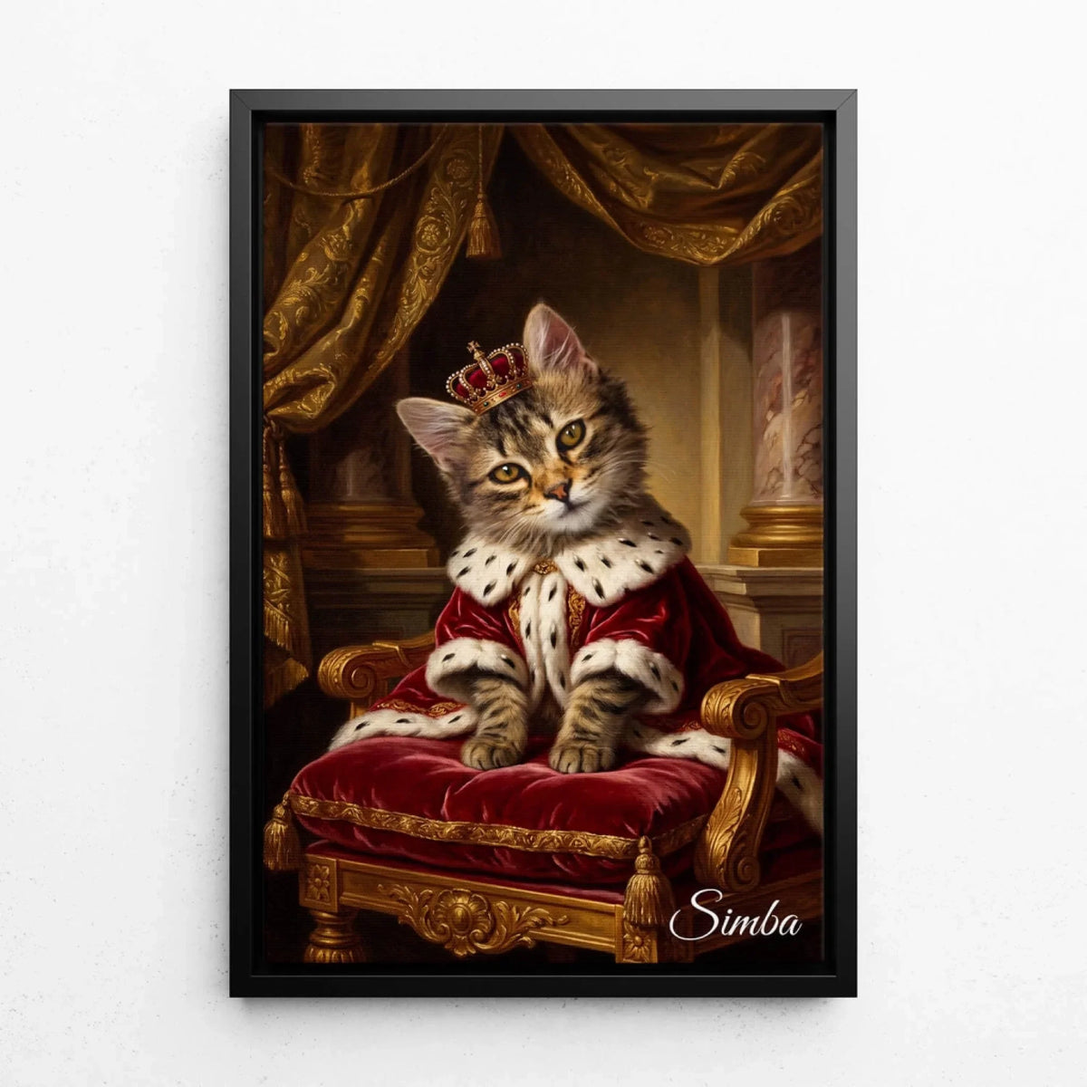 Retrato de gato en estilo renacentista a partir de tu foto - lienzo con marco negro