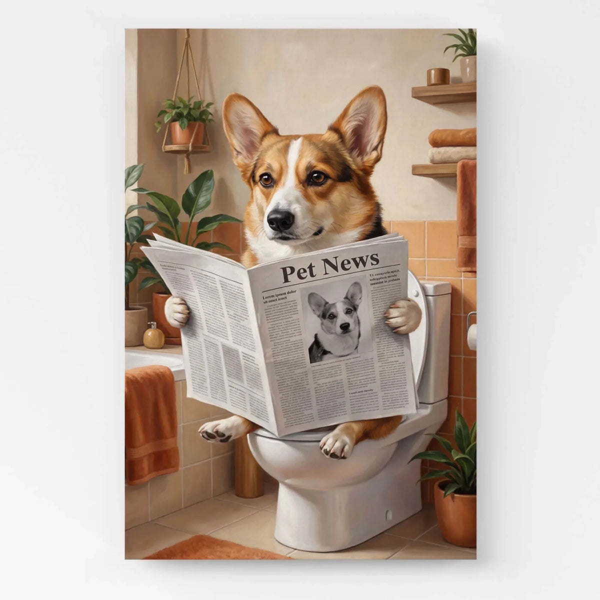 Retrato divertido de perro en el inodoro a partir de tu foto - lienzo