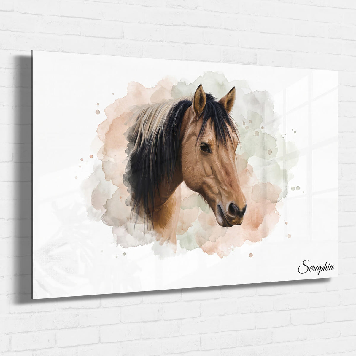 Retrato de caballo en estilo acuarela (formato horizontal) a partir de tu foto - vidrio acrílico