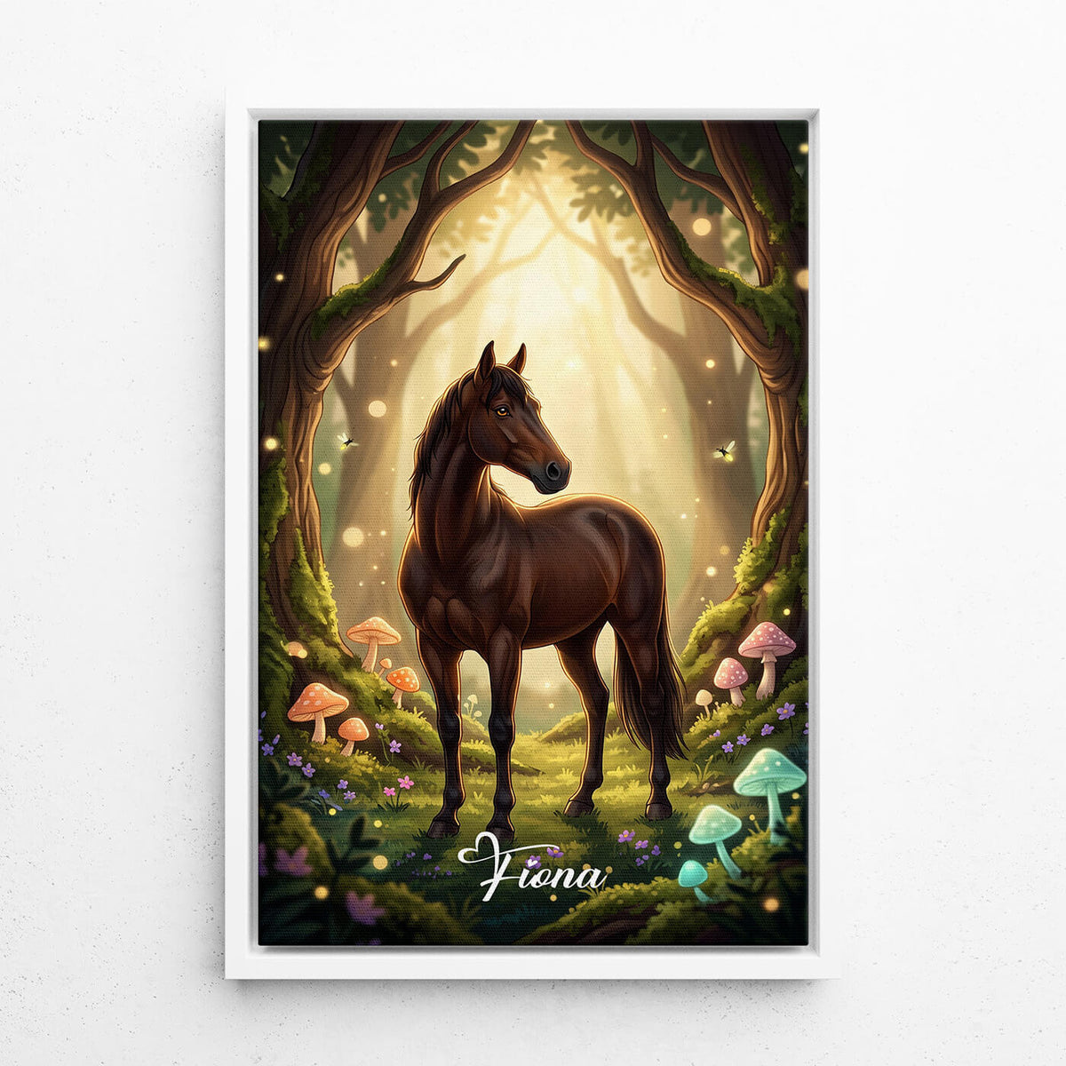 Retrato de caballo en estilo fantasía / cartoon a partir de tu foto - lienzo con marco blanco