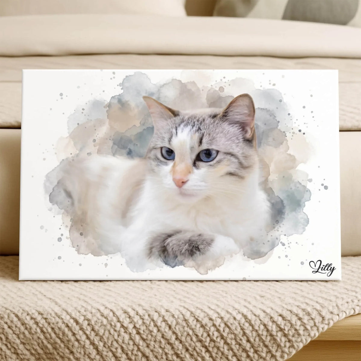 Retrato de gato en estilo acuarela (formato horizontal) a partir de tu foto - lienzo