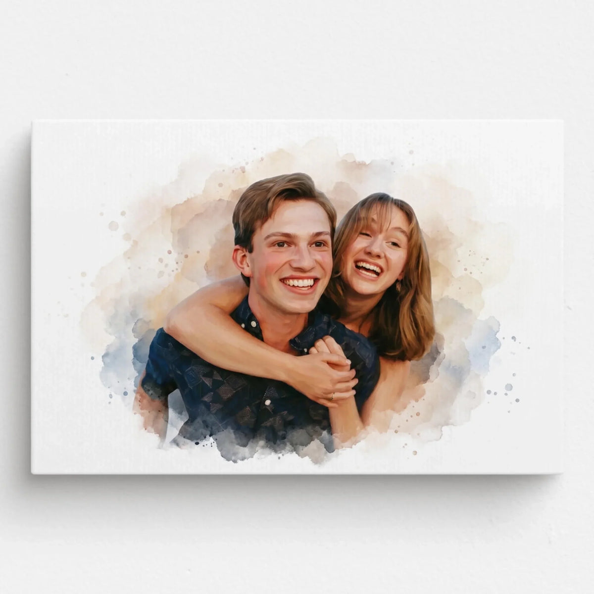 Retrato de pareja y familia en estilo acuarela (formato horizontal) a partir de tu foto - lienzo