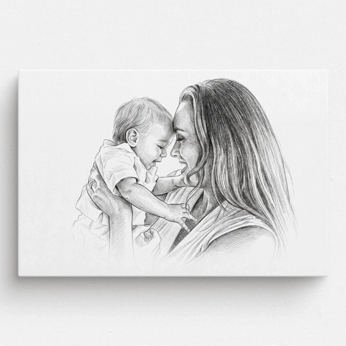 Retrato de pareja y familia en estilo lápiz (formato horizontal) a partir de tu foto - lienzo