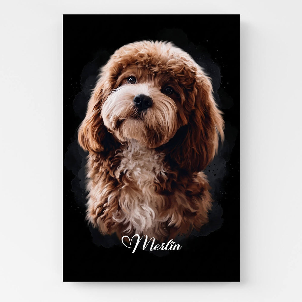 Retrato de perro en estilo acuarela - Negro a partir de tu foto - lienzo