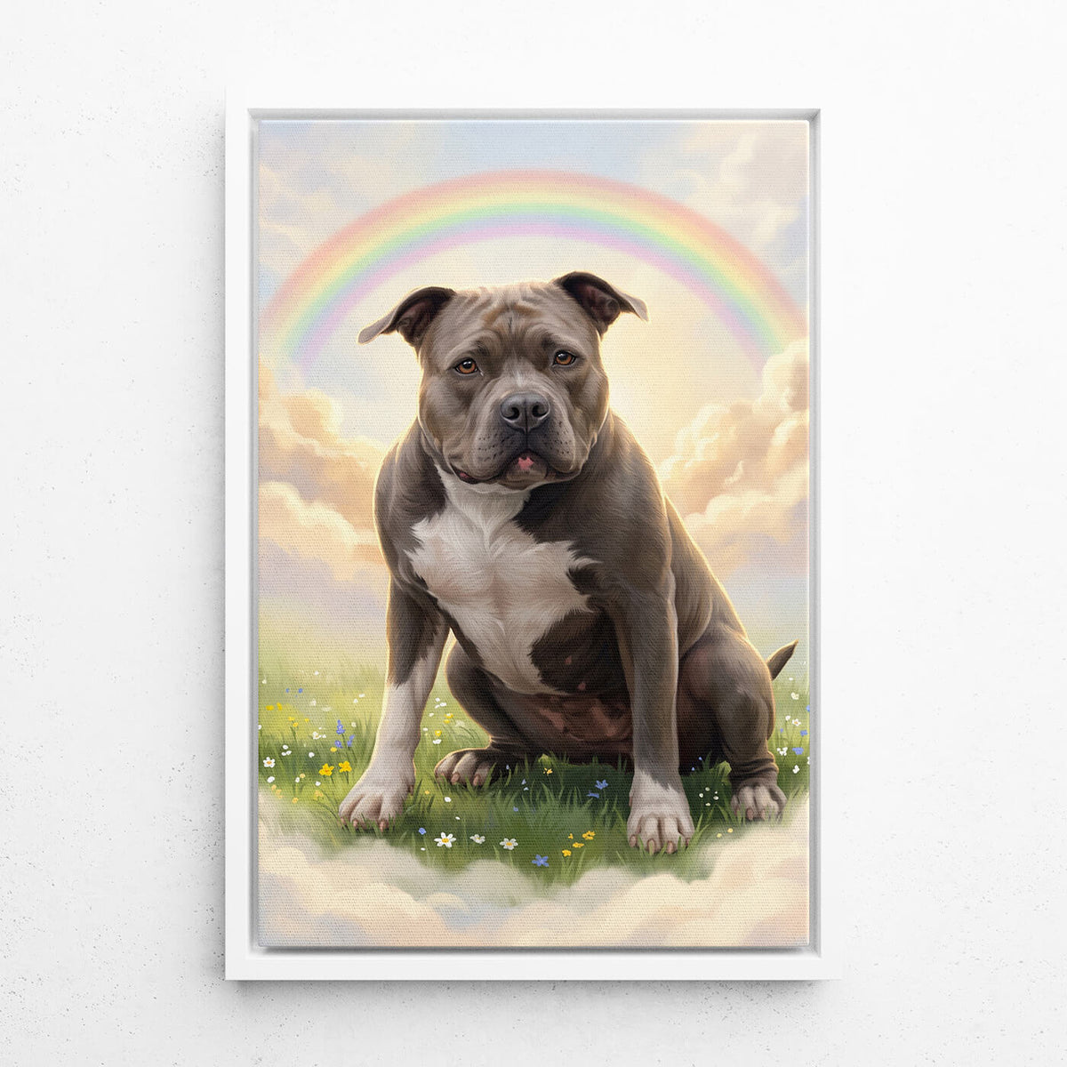 Retrato de perro en el Puente del Arcoíris a partir de tu foto - lienzo con marco blanco