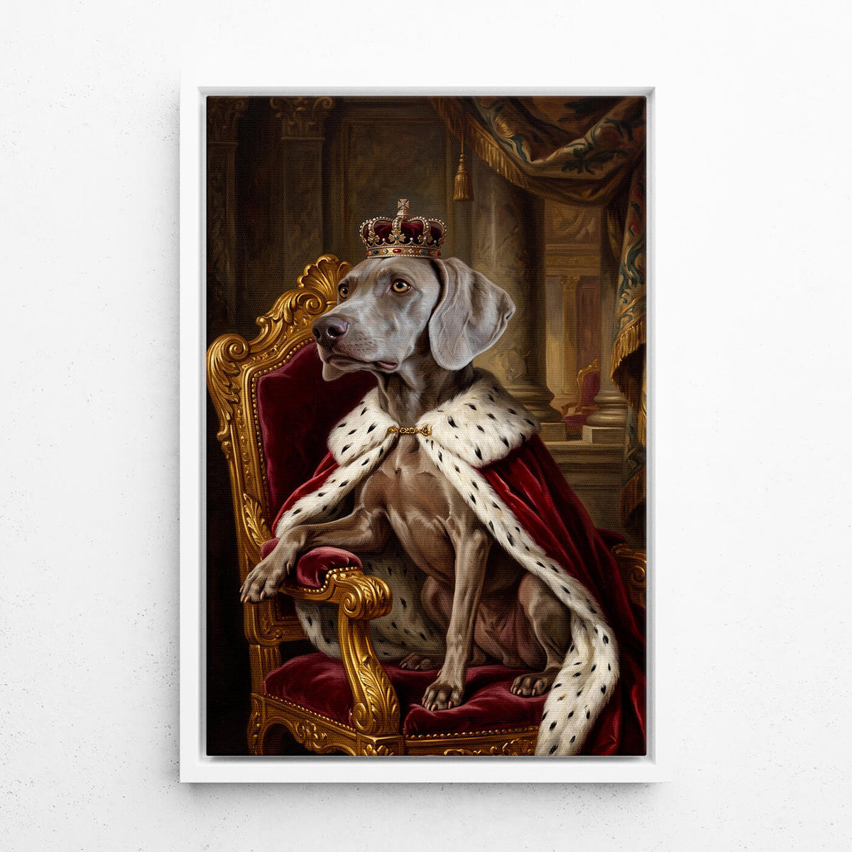 Retrato de perro en estilo renacentista a partir de tu foto - lienzo con marco blanco