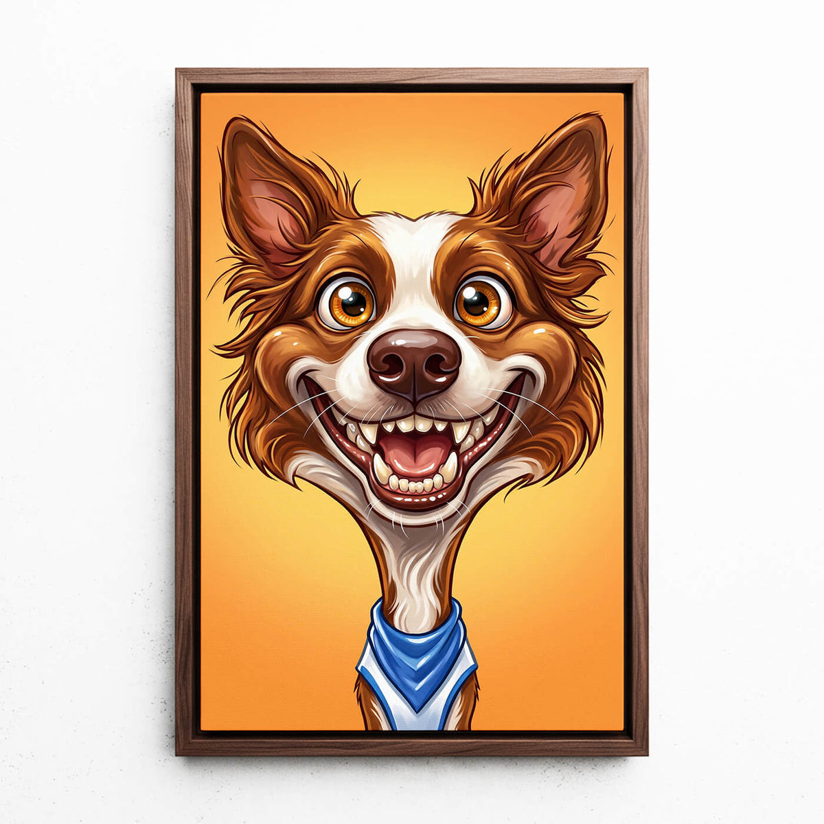 Retrato de perro en estilo caricatura a partir de tu foto - lienzo con marco nogal