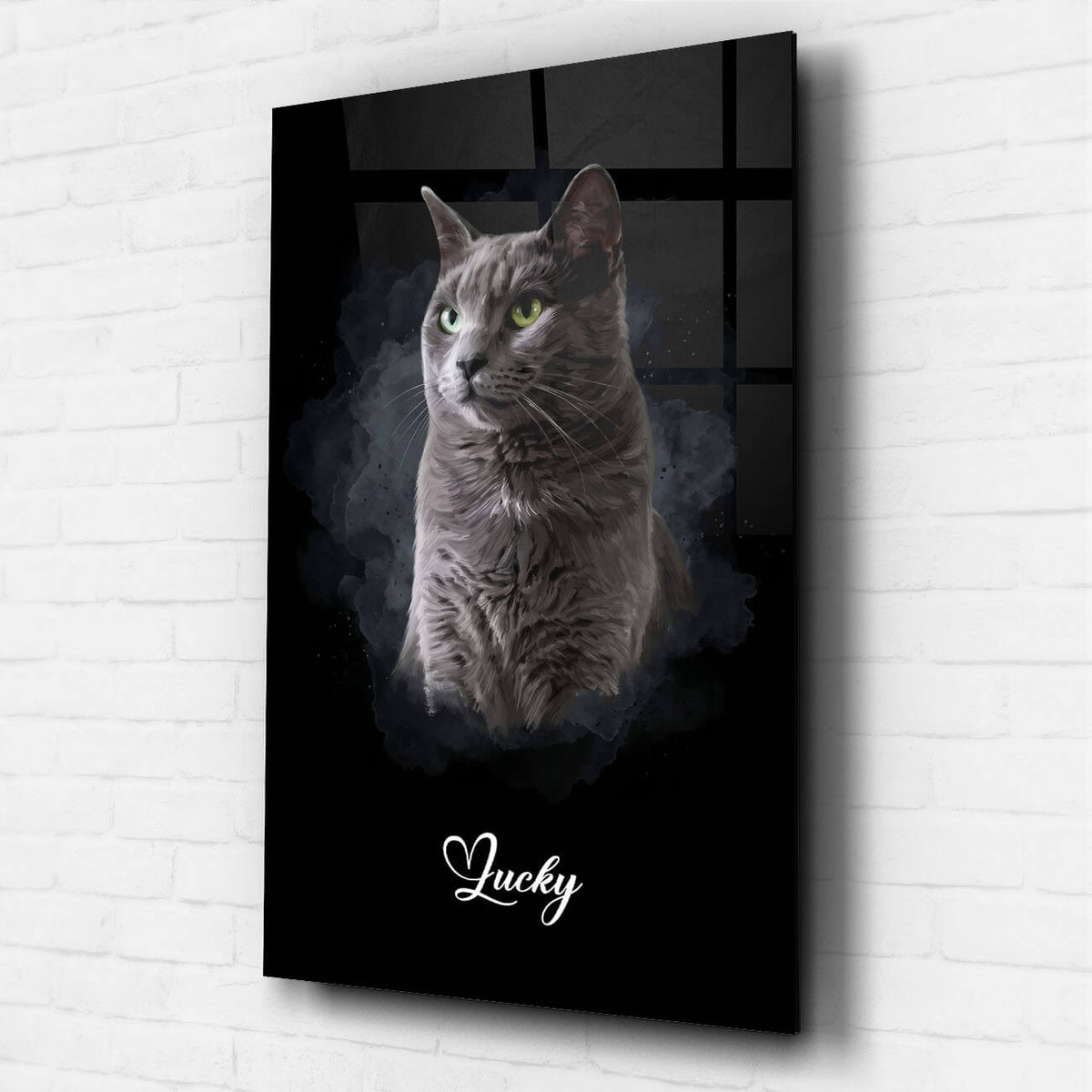 Retrato de gato en estilo acuarela - Negro a partir de tu foto - vidrio acrílico