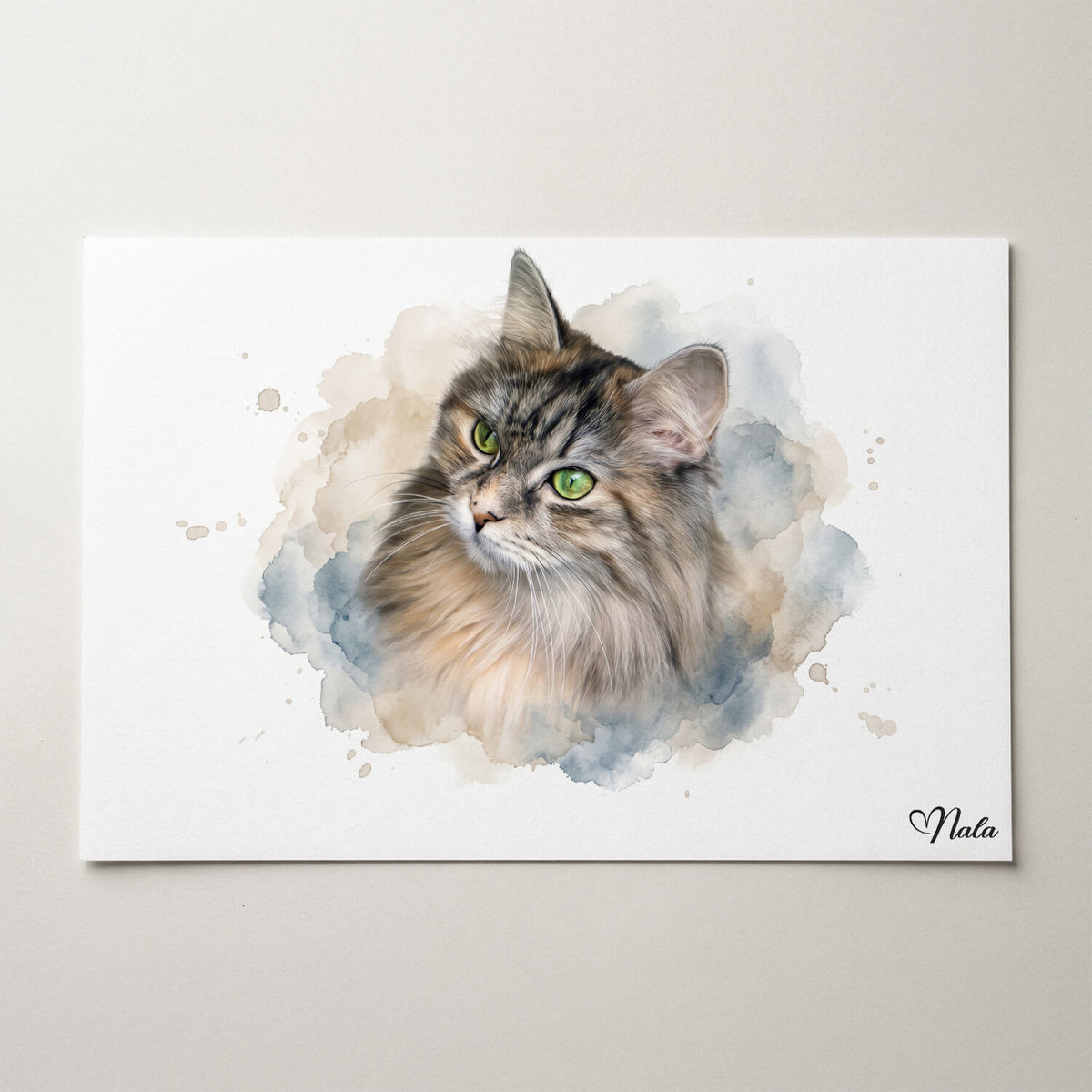 Retrato de gato en estilo acuarela (formato horizontal) a partir de tu foto - póster