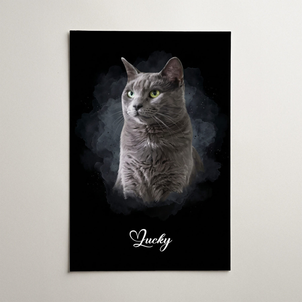 Retrato de gato en estilo acuarela - Negro a partir de tu foto - póster