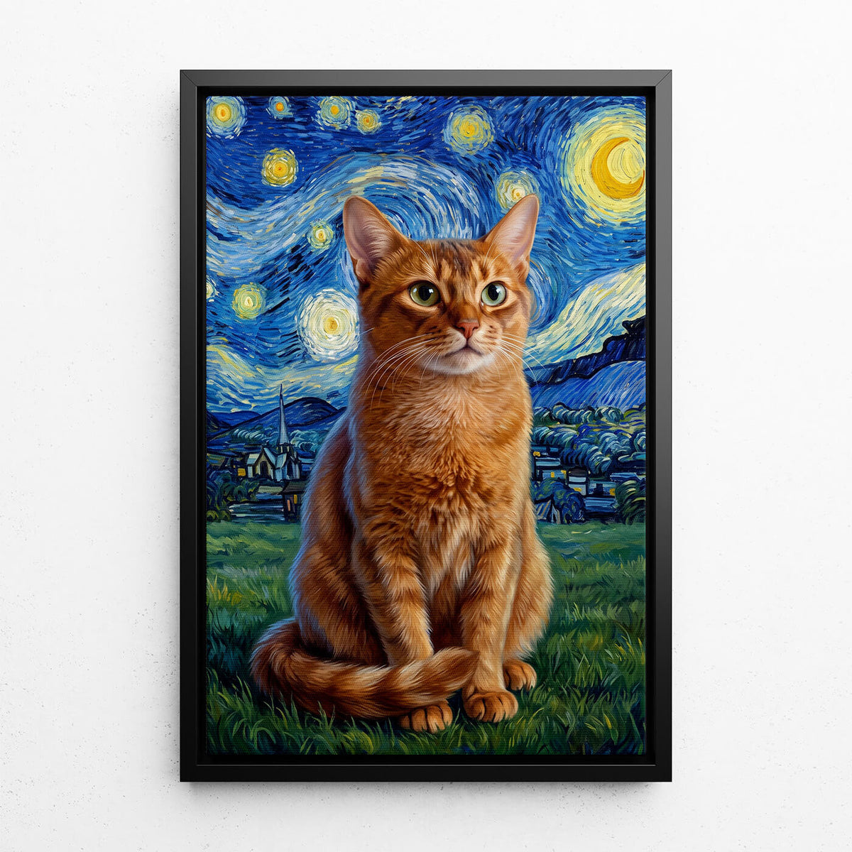 Retrato de gato en estilo Van Gogh a partir de tu foto - lienzo con marco negro