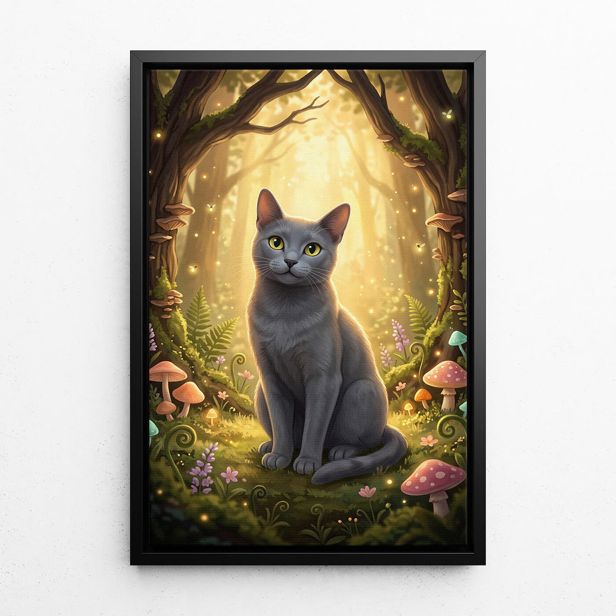 Retrato de gato en estilo fantasía / cartoon a partir de tu foto - lienzo con marco negro