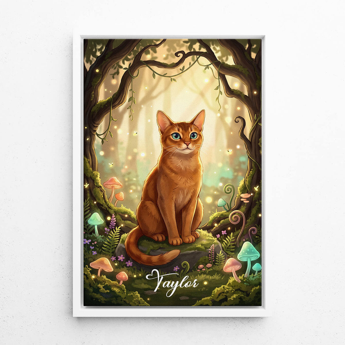 Retrato de gato en estilo fantasía / cartoon a partir de tu foto - lienzo con marco blanco