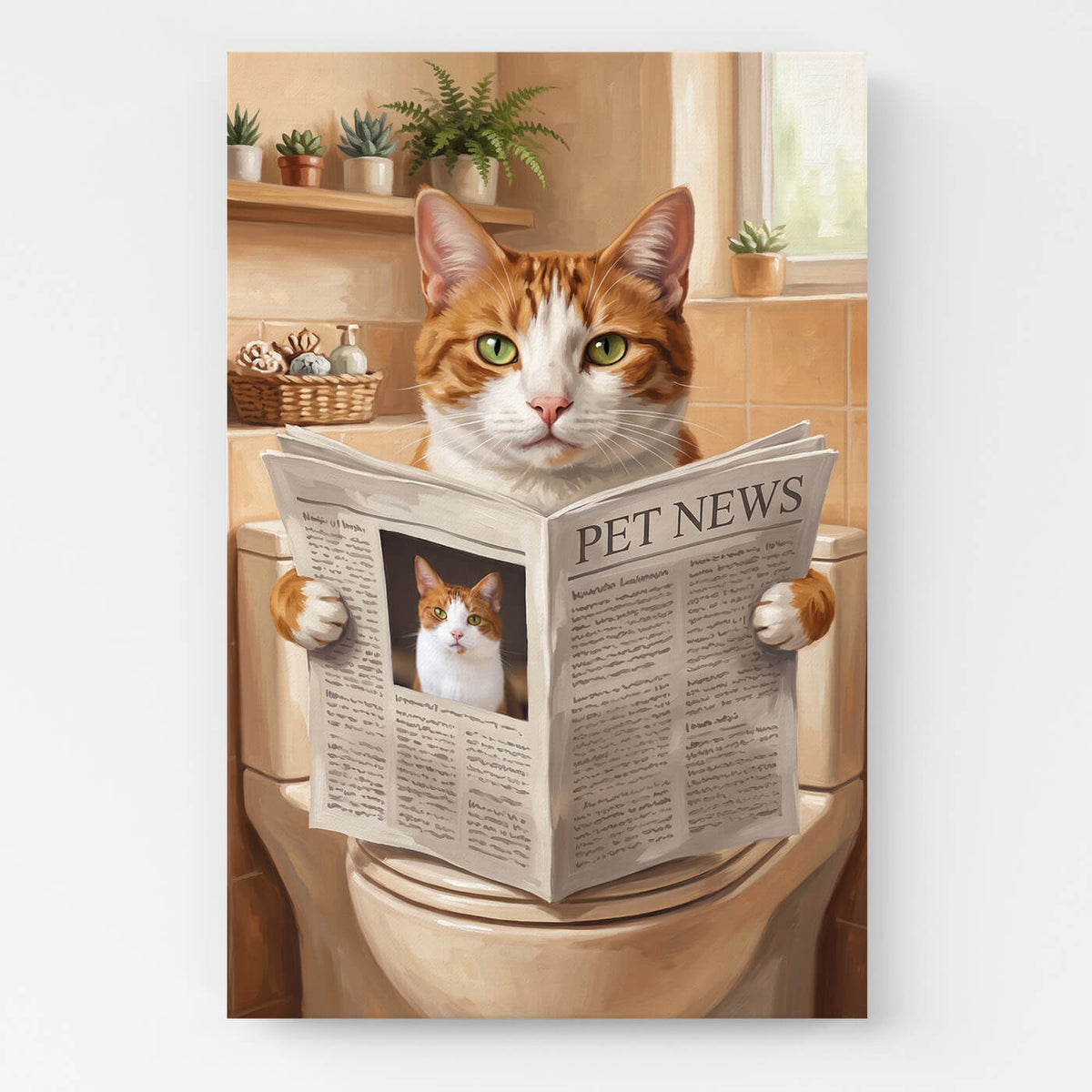 Retrato divertido de gato en el inodoro a partir de tu foto - lienzo