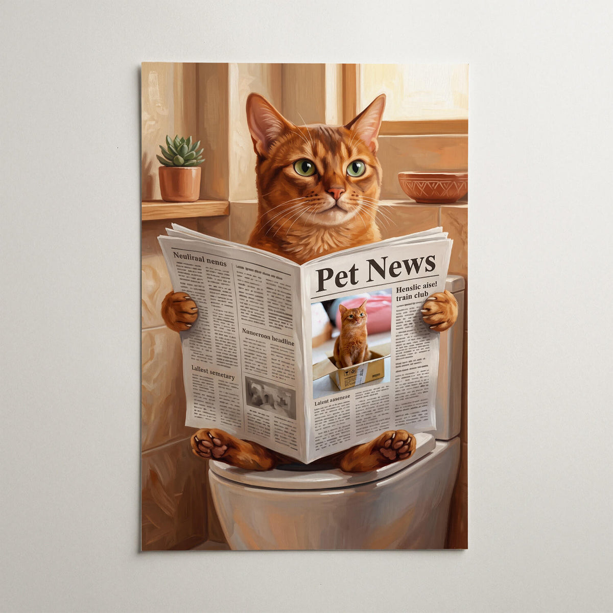 Retrato divertido de gato en el inodoro a partir de tu foto - póster