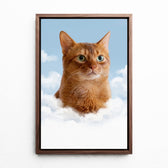 Retrato de perro sobre nubes a partir de tu foto - lienzo con marco nogal