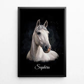 Retrato de caballo estilo acuarela oscura a partir de tu foto - lienzo con marco negro