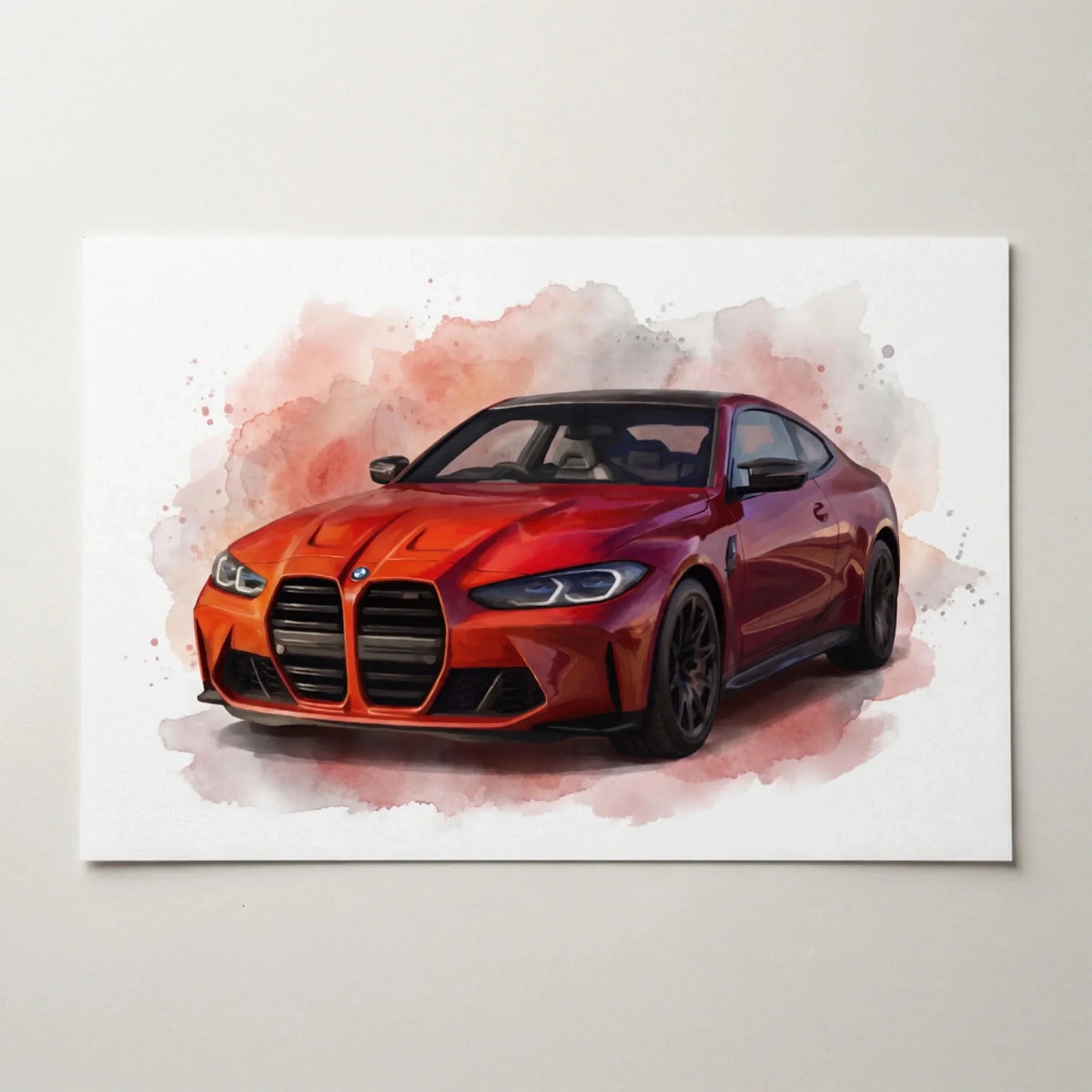 Retrato de coche en estilo acuarela (formato horizontal) a partir de tu foto - póster