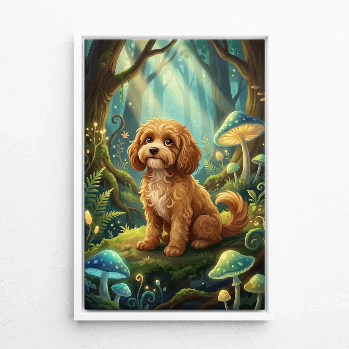 Retrato de perro en estilo fantasía / cartoon a partir de tu foto - lienzo con marco blanco
