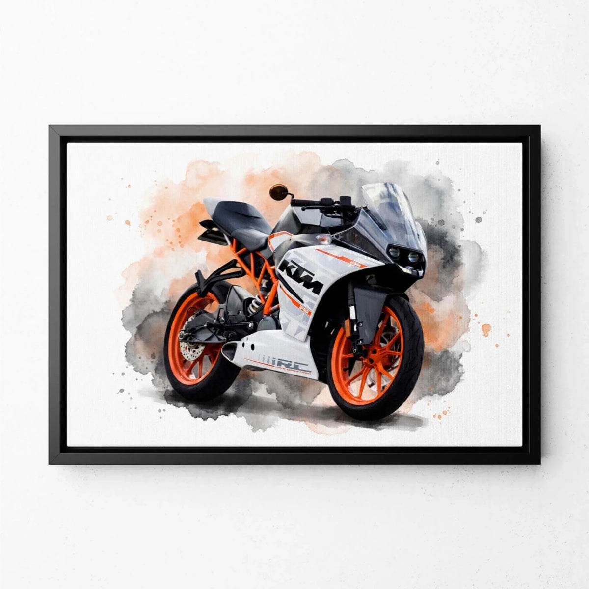 Retrato de moto en estilo acuarela (formato horizontal) a partir de tu foto - lienzo con marco negro