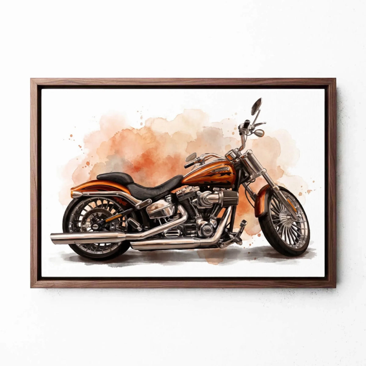 Retrato de moto en estilo acuarela (formato horizontal) a partir de tu foto - lienzo con marco nogal