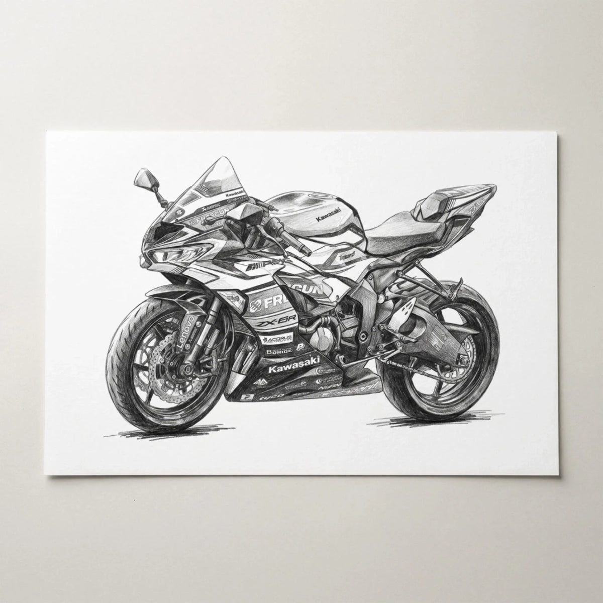 Retrato de moto en estilo lápiz (formato horizontal) a partir de tu foto - póster