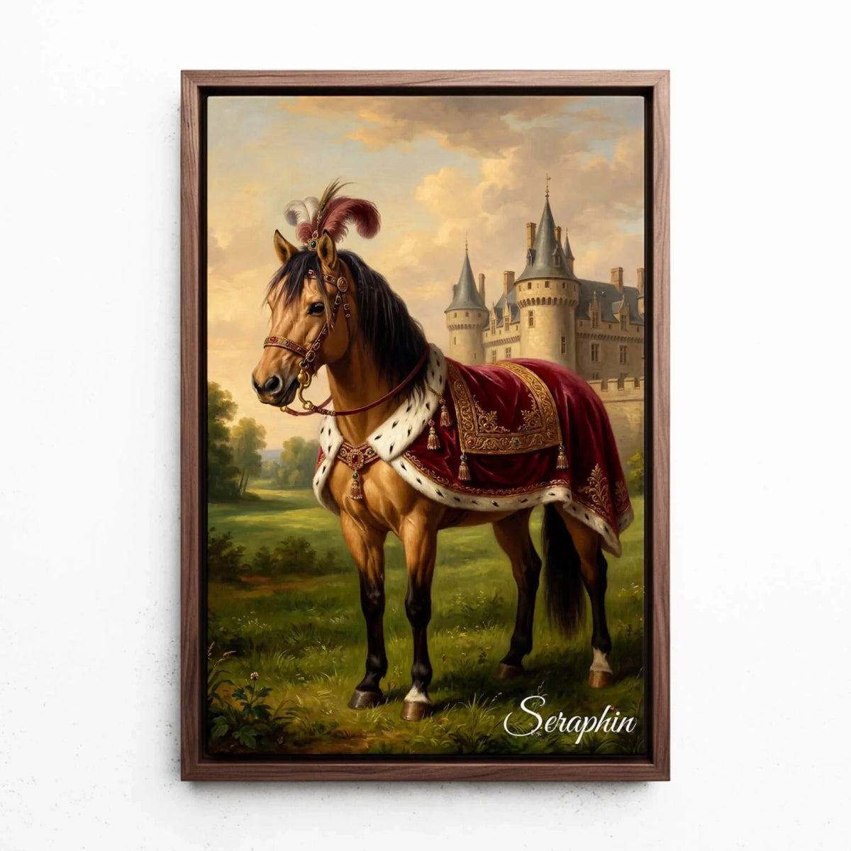 Retrato de caballo en estilo renacentista a partir de tu foto - lienzo con marco nogal