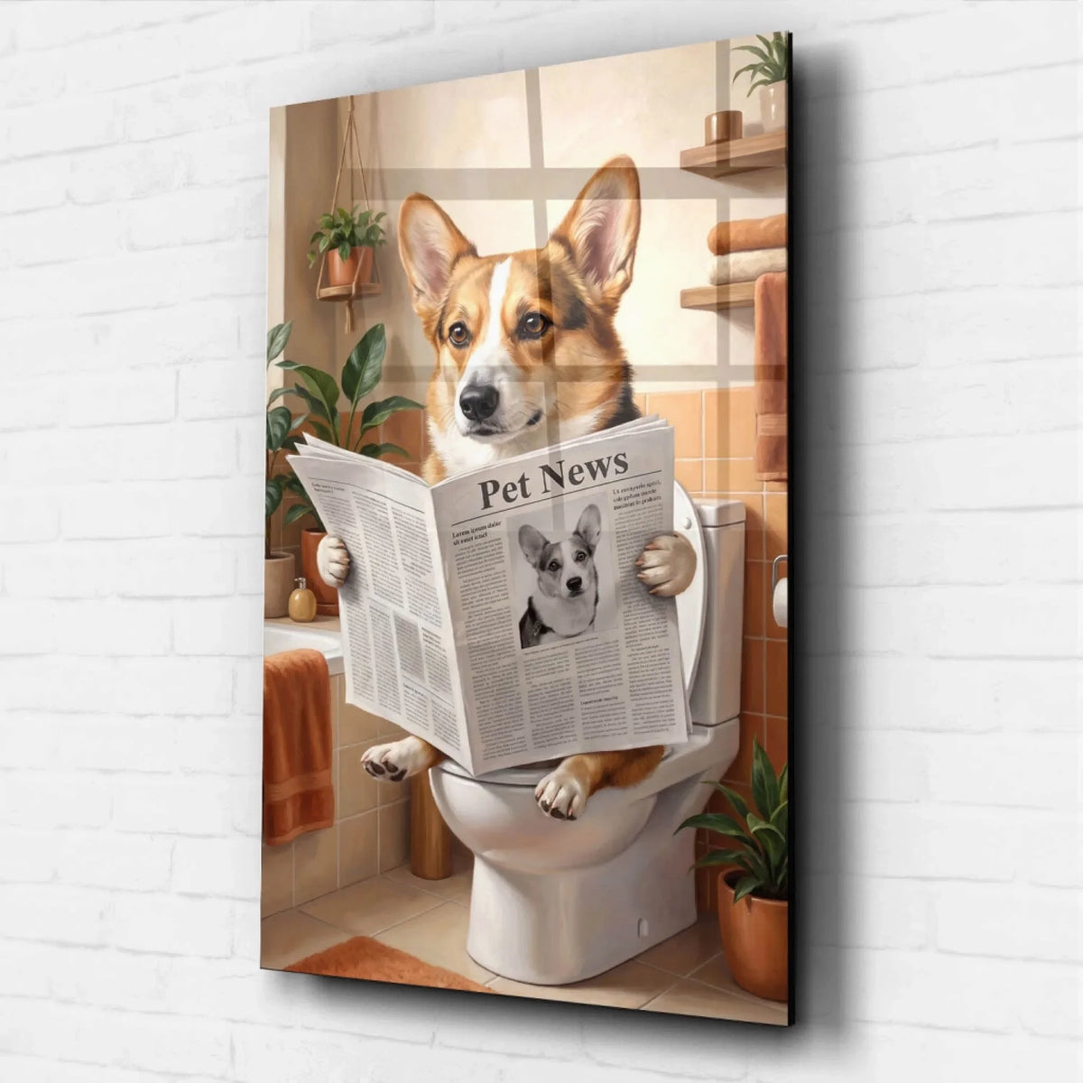 Retrato divertido de perro en el inodoro a partir de tu foto - vidrio acrílico