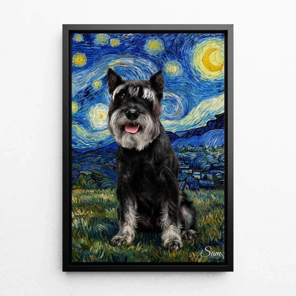 Retrato de perro en estilo Van Gogh a partir de tu foto - lienzo con marco negro