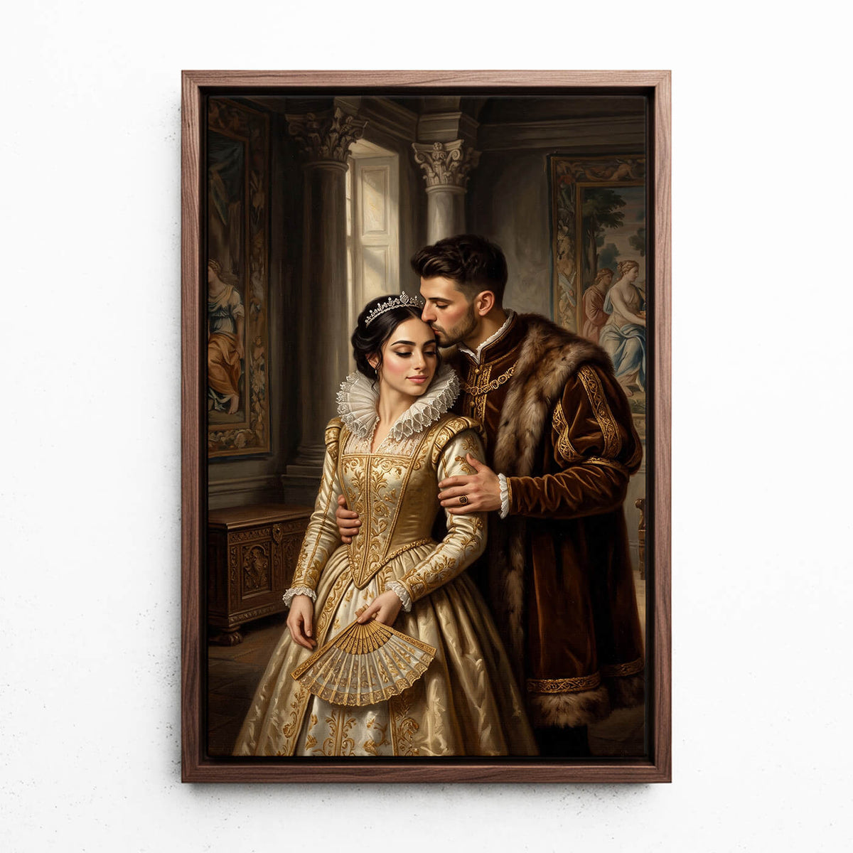 Retrato de pareja y familia en estilo renacentista a partir de tu foto - lienzo con marco nogal