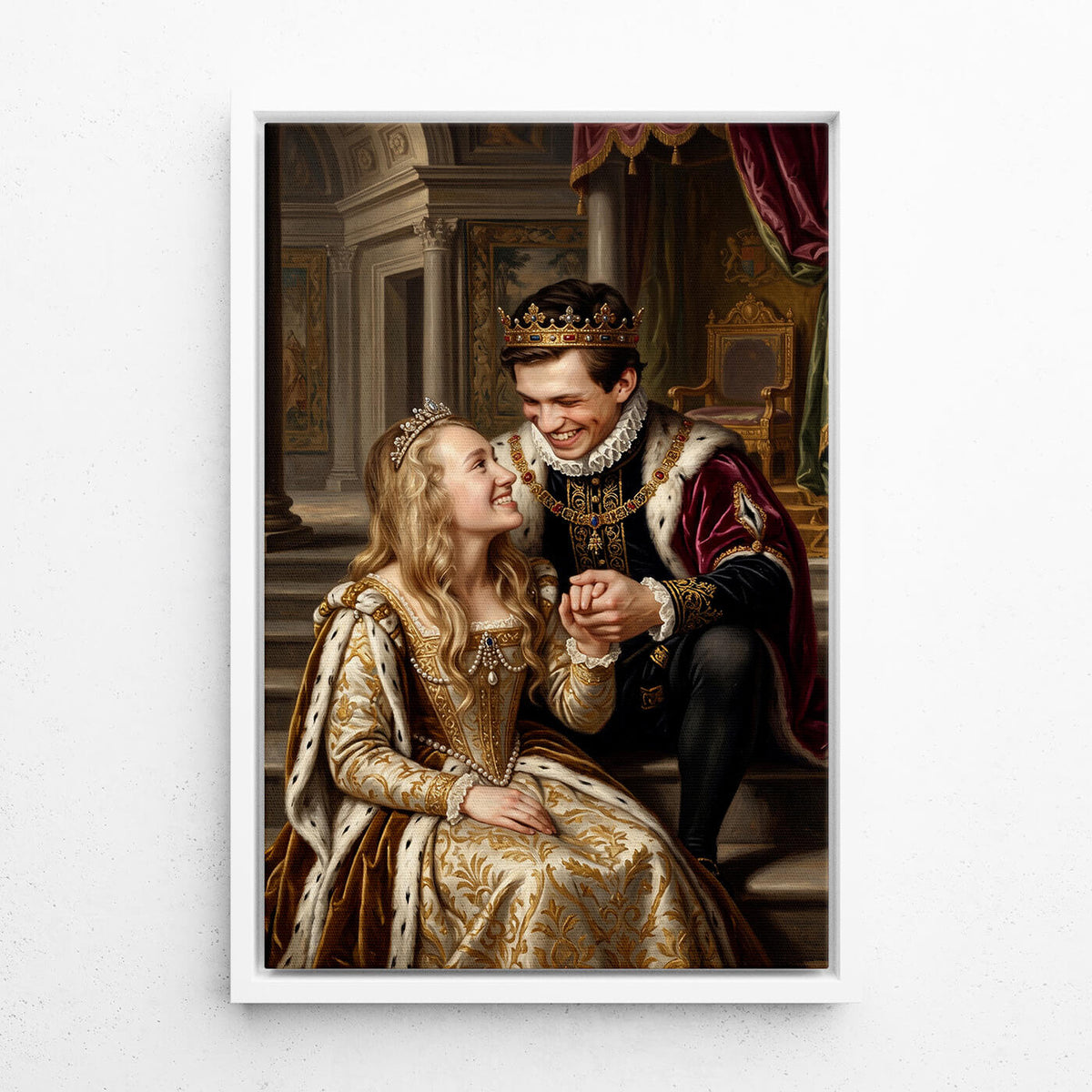 Retrato de pareja y familia en estilo renacentista a partir de tu foto - lienzo con marco blanco