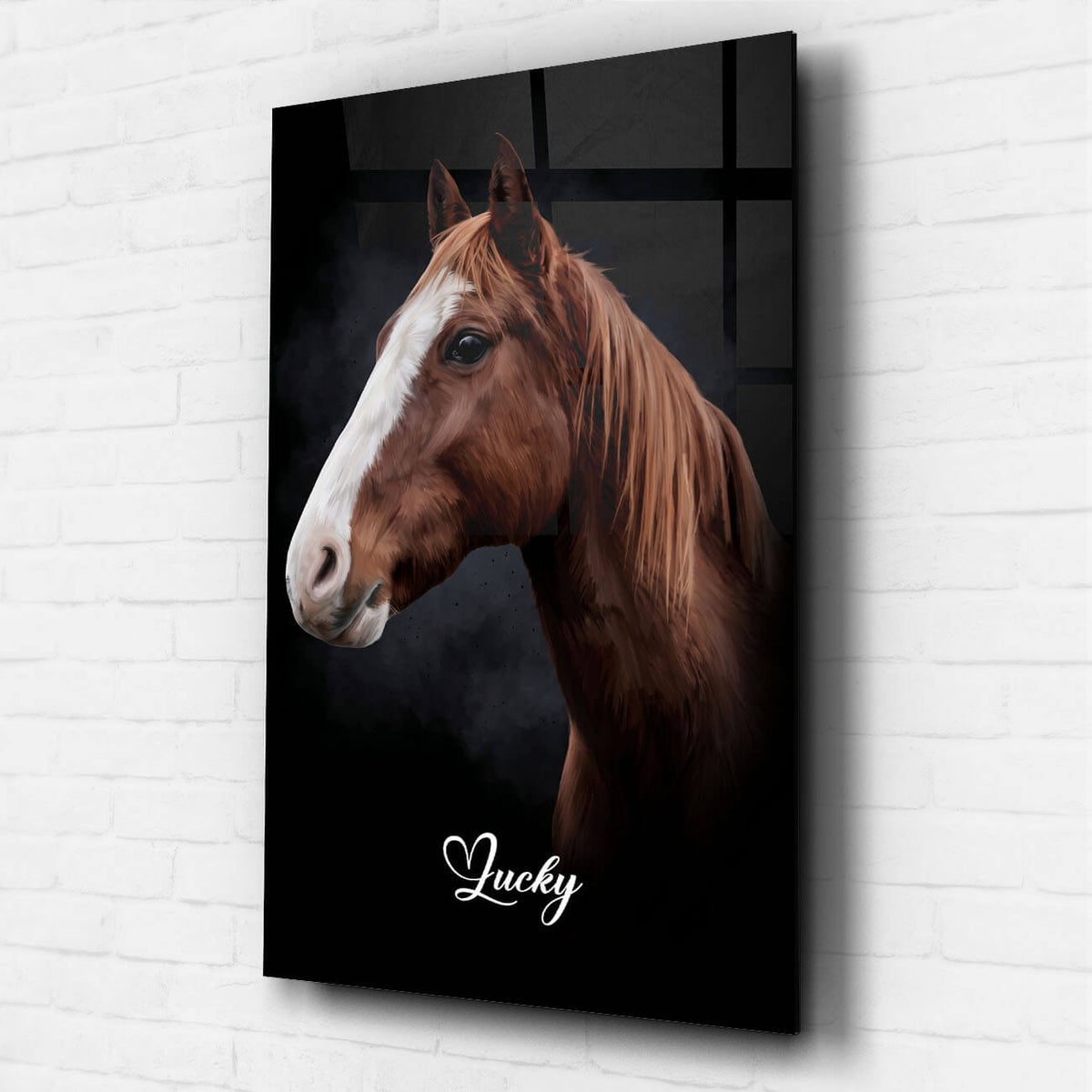 Retrato de caballo en estilo acuarela - Negro a partir de tu foto - vidrio acrílico