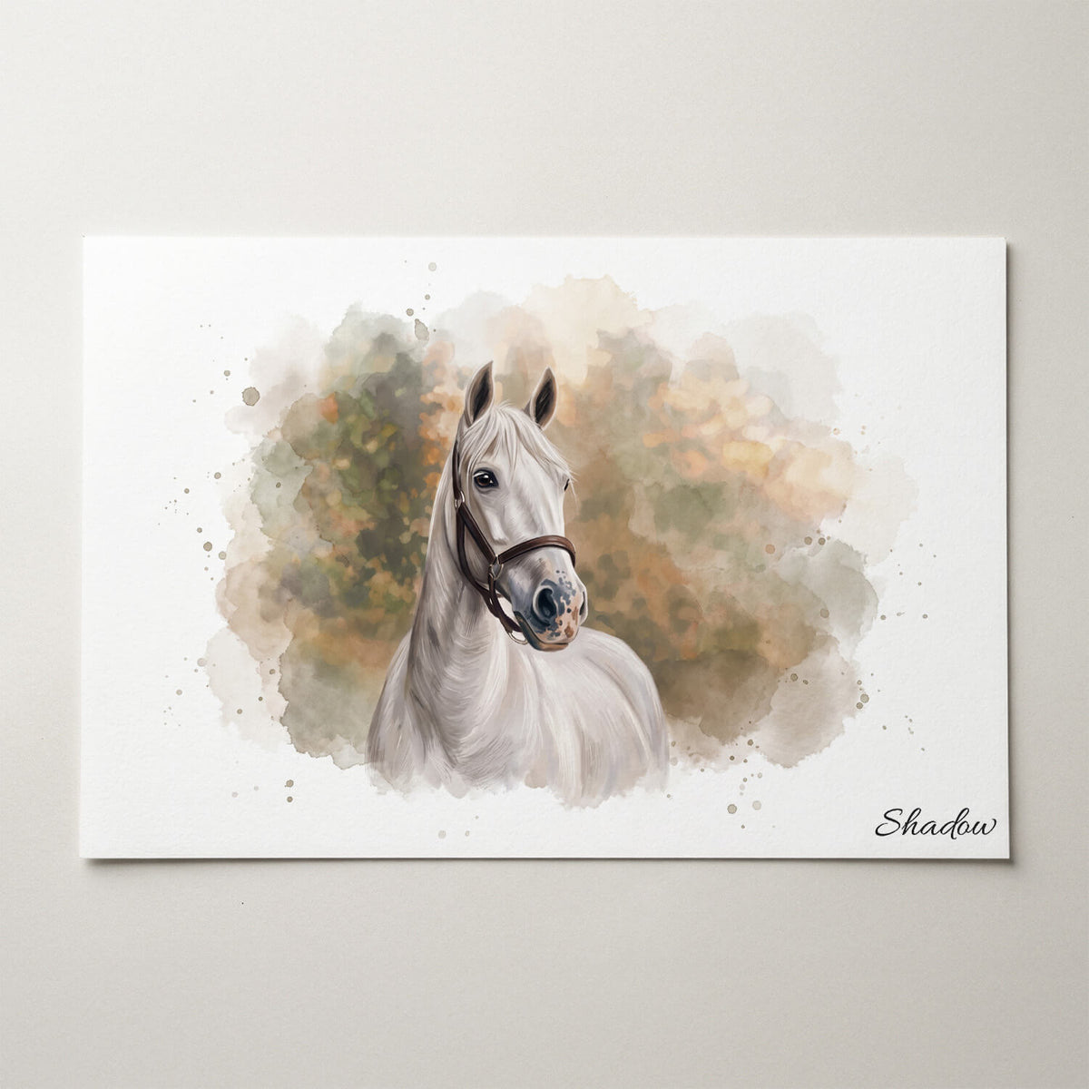 Retrato de caballo en estilo acuarela (formato horizontal) a partir de tu foto - póster